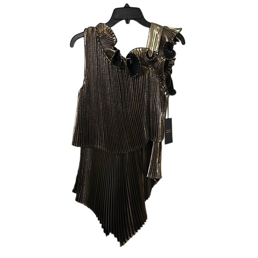 Halogen X Atlantic Pacific Women's Gold Metallic Pleated Ruffle Top Size XS
